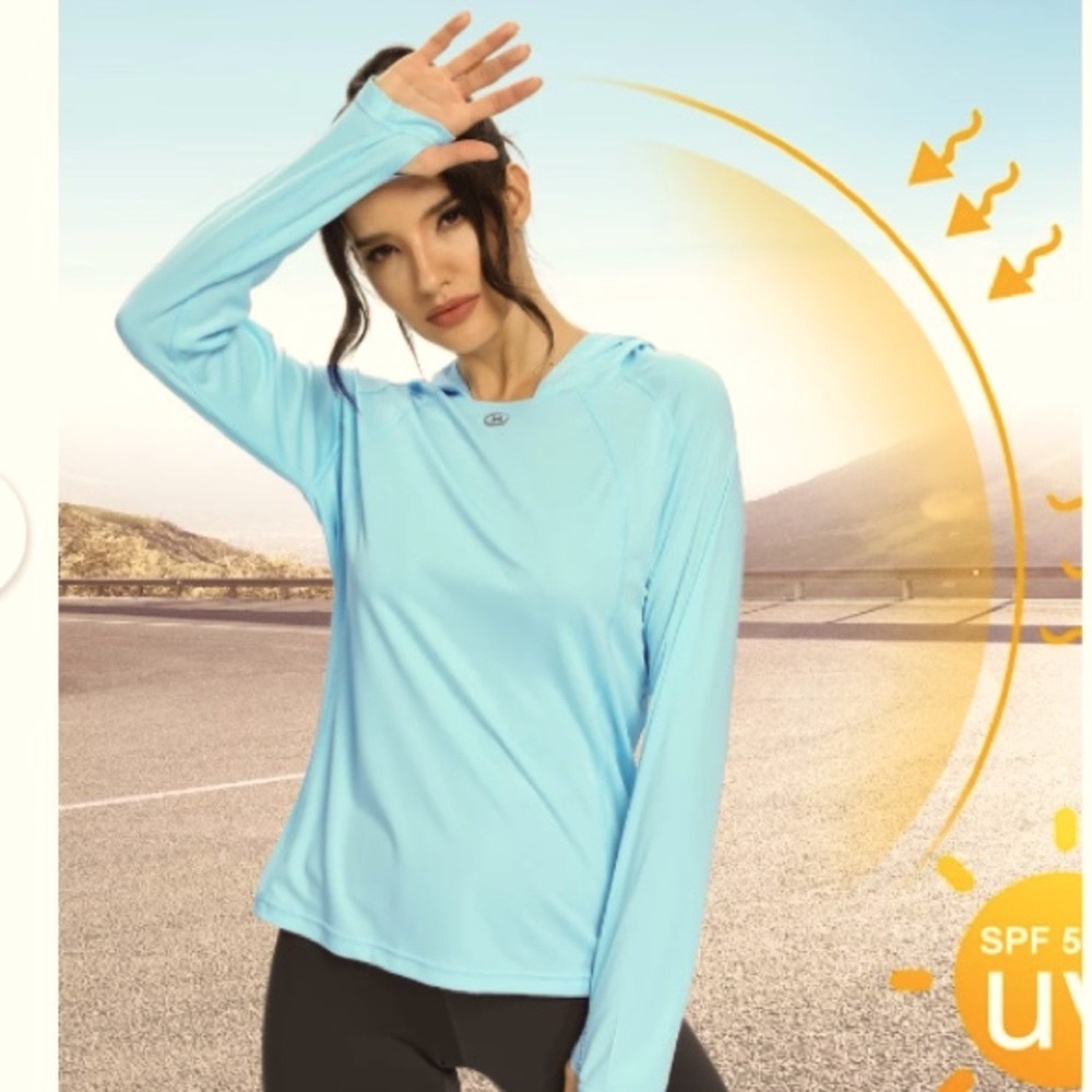 Maroaut Women’s Long Sleeved Sheer Pullover Hooded T-shirt Thumb Holes UPF Small